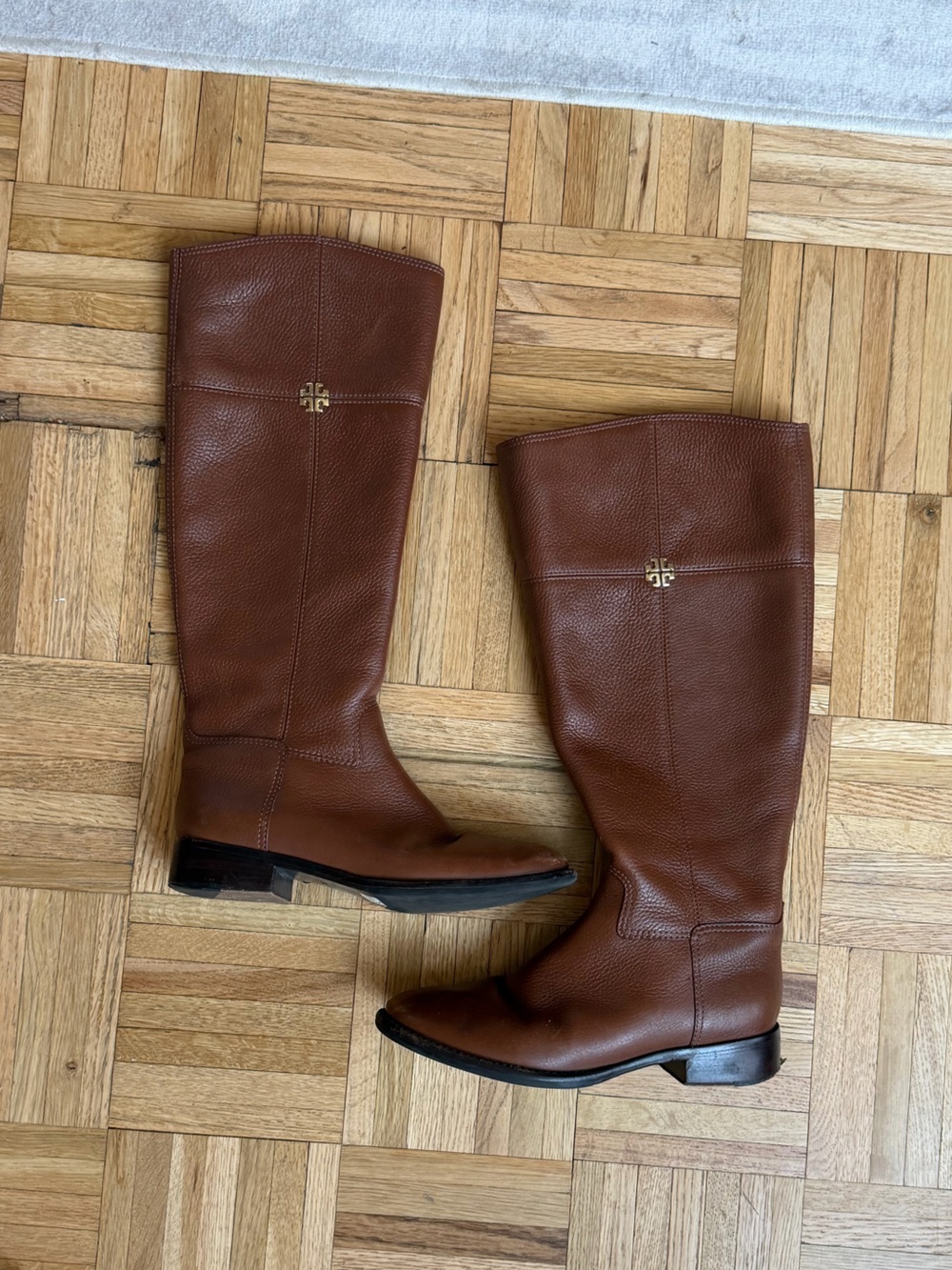 Tory Burch Chestnut Brown Pebbled Leather Riding Boots